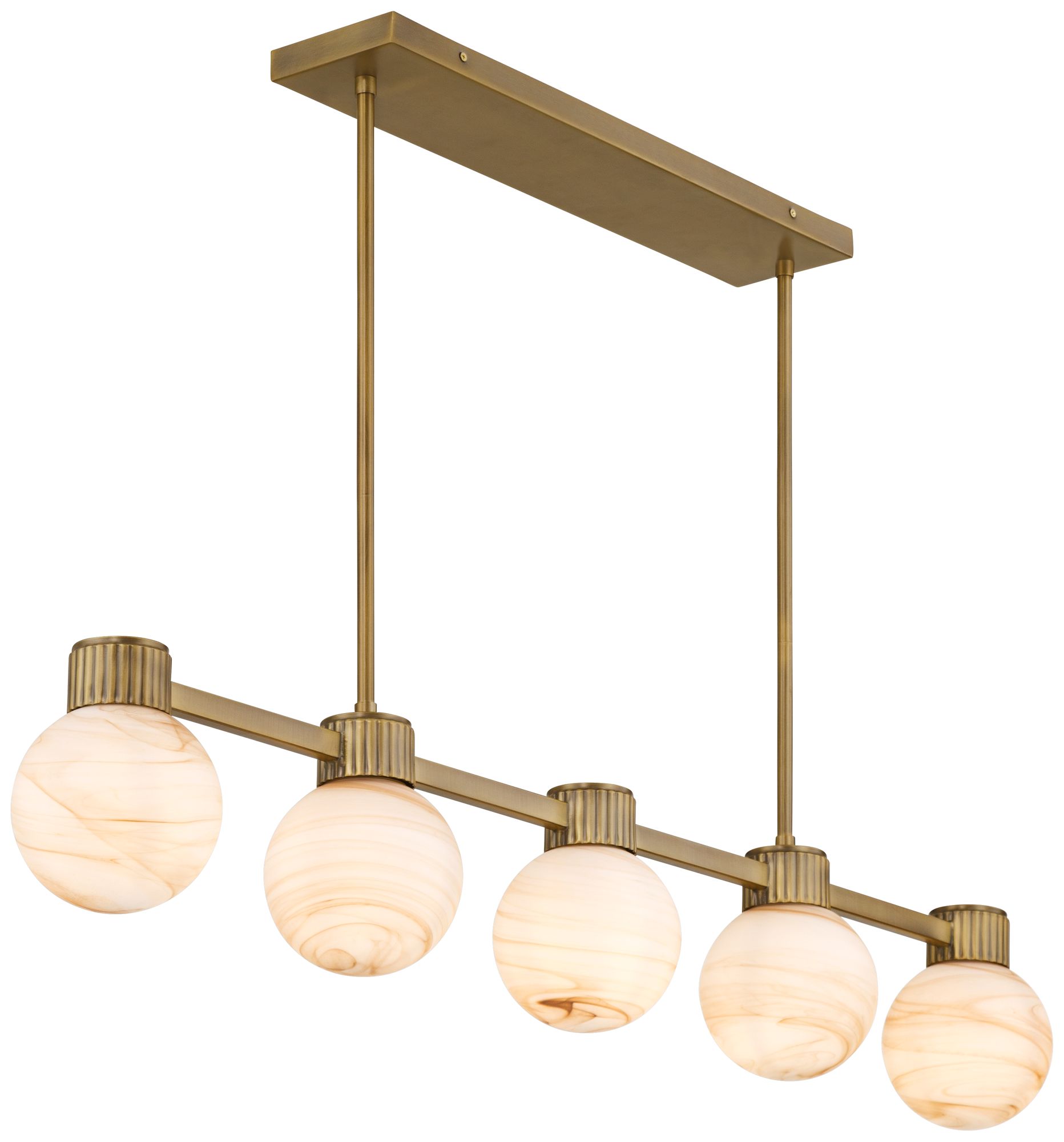 Watch A Video About the Possini Euro Jupiter Brass and Glass 5 Light Linear Chandelier