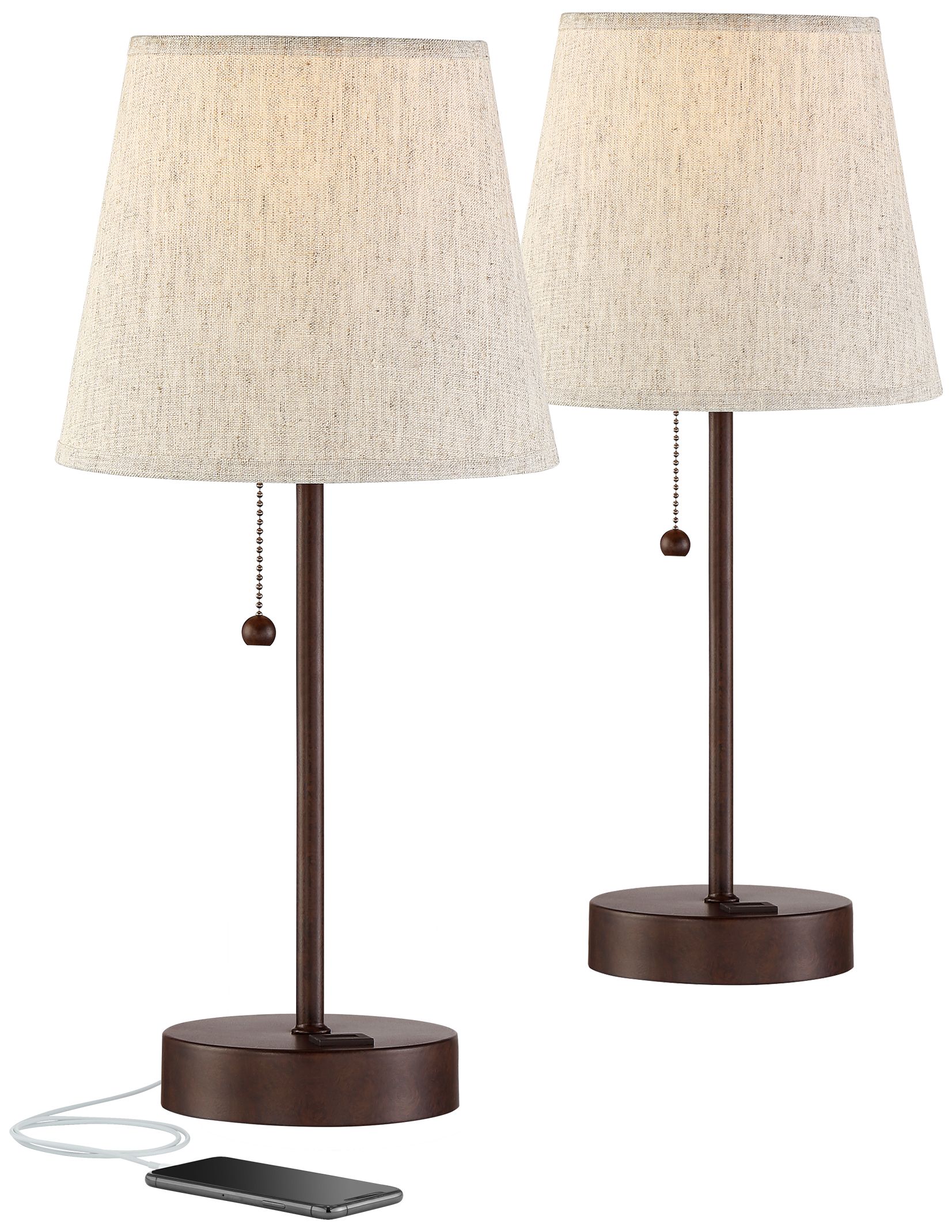 Image 2 Possini Euro Justin 18 1/4" High Bronze USB Table Lamps Set of 2