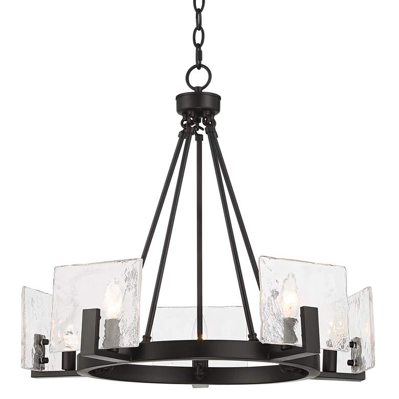 Image 2 Possini Euro Kahai 22 1/4" Wide Black and Glass Panel Ring Chandelier