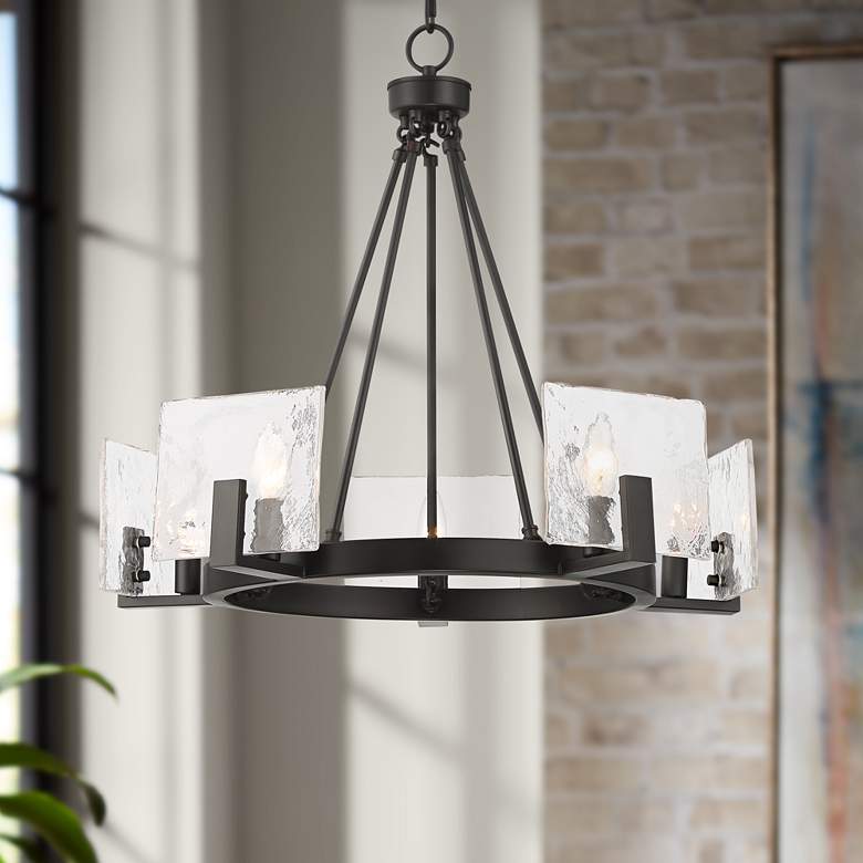 Image 1 Possini Euro Kahai 22 1/4" Wide Black and Glass Panel Ring Chandelier