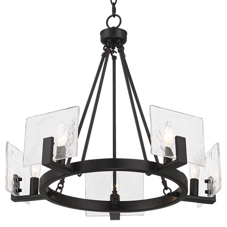 Image 3 Possini Euro Kahai 22 1/4" Wide Black and Glass Panel Ring Chandelier more views