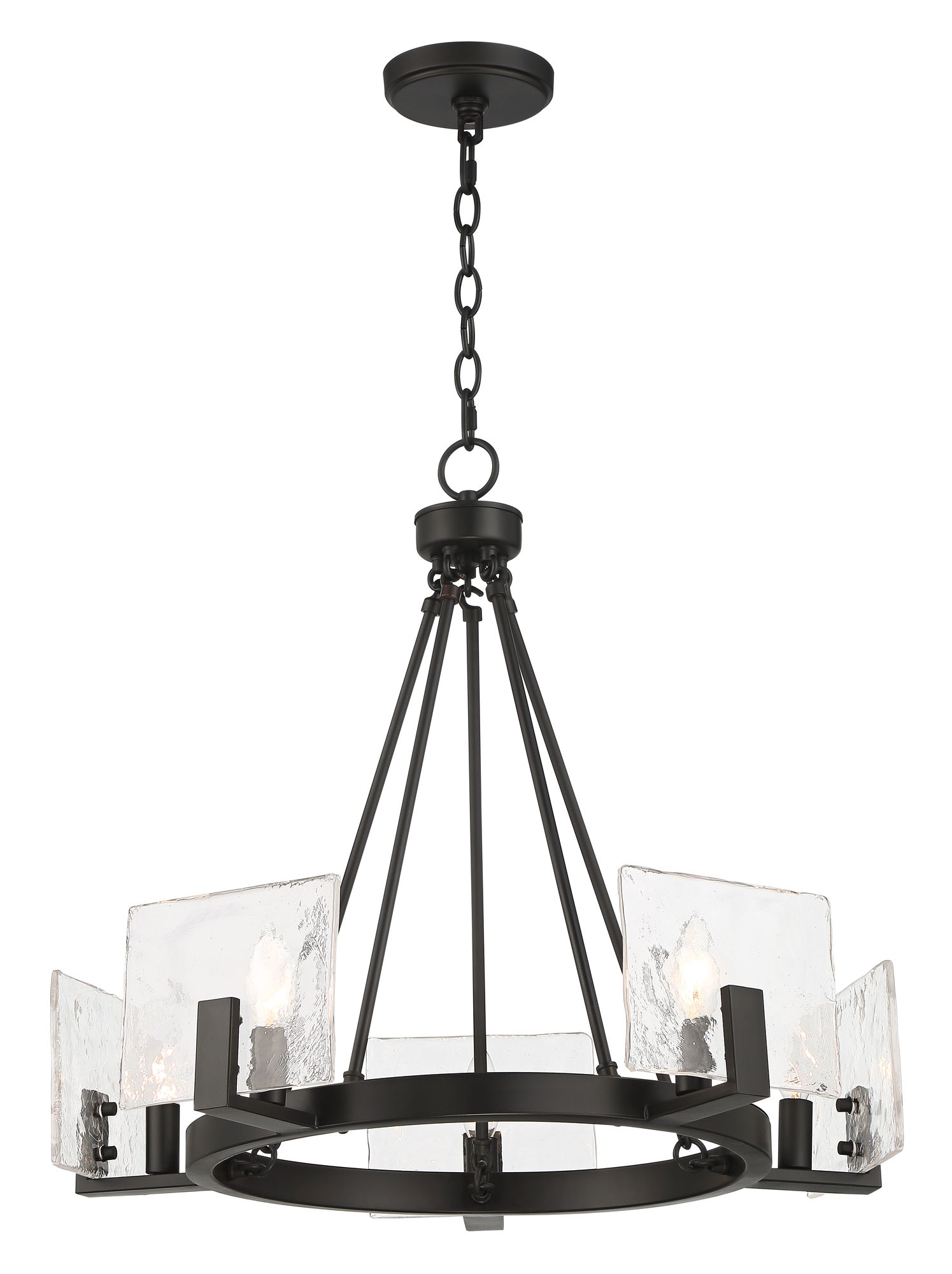 Possini Euro Kahai 22 1/4" Wide Black and Glass Panel Ring Chandelier