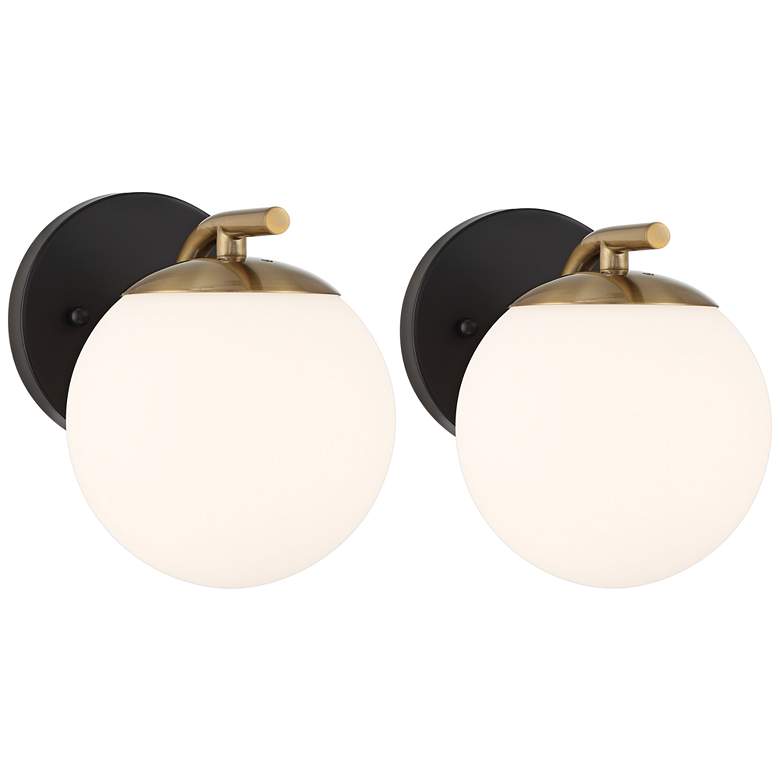 Image 1 Possini Euro Kamara 7 3/4 inchH Gold and Black Wall Sconce Set of 2