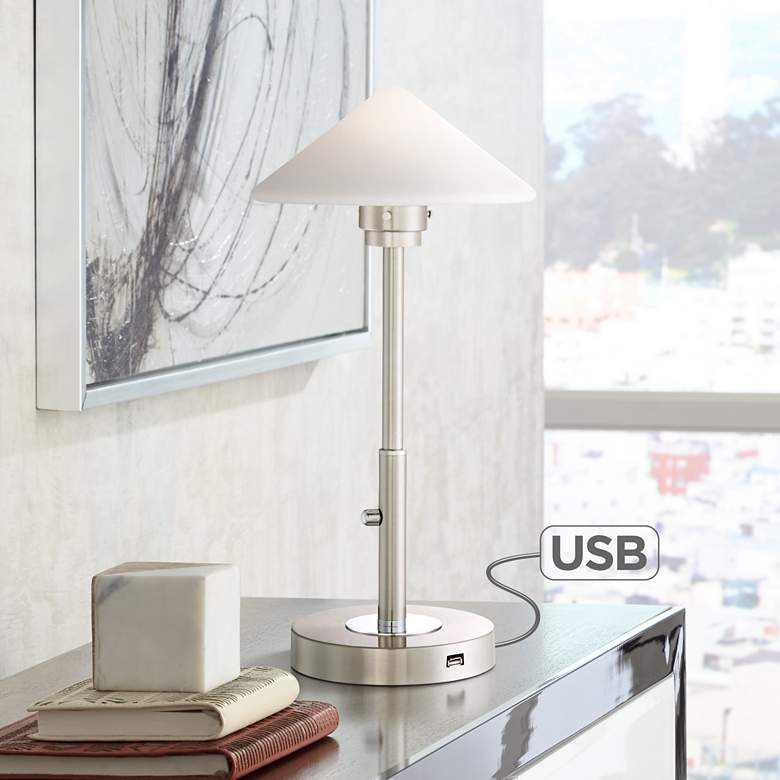 Image 1 Possini Euro Kanan Satin Nickel LED Desk Lamp with USB Port