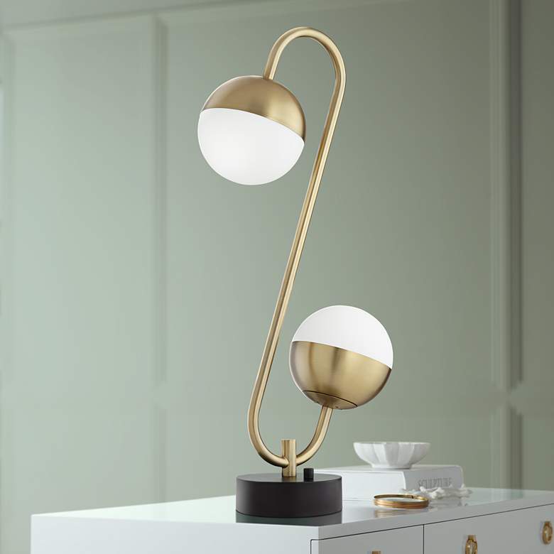 Image 1 Possini Euro Kara Brass 2-Light Globe LED Table Lamp