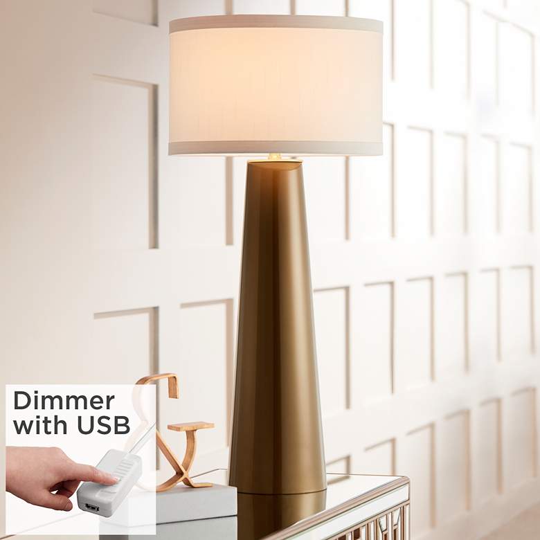 Image 1 Possini Euro Karen 36" Dark Gold Glass Table Lamp with USB Dimmer