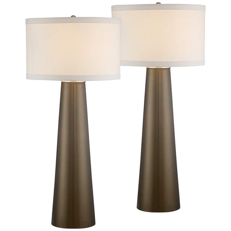 Image 2 Possini Euro Karen 36 inch High Dark Gold Tall Glass Table Lamps Set of 2