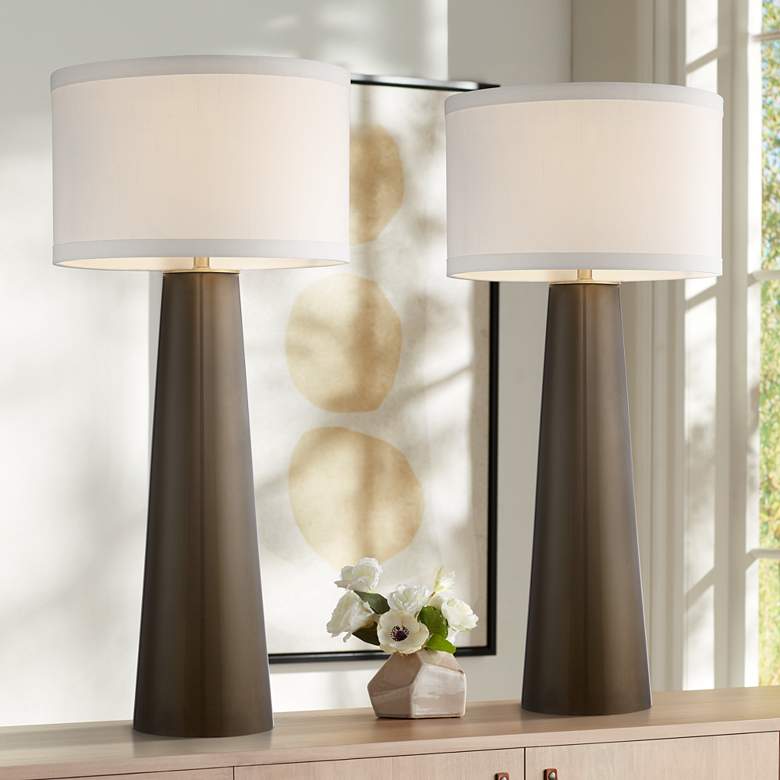 Image 1 Possini Euro Karen 36 inch High Dark Gold Tall Glass Table Lamps Set of 2