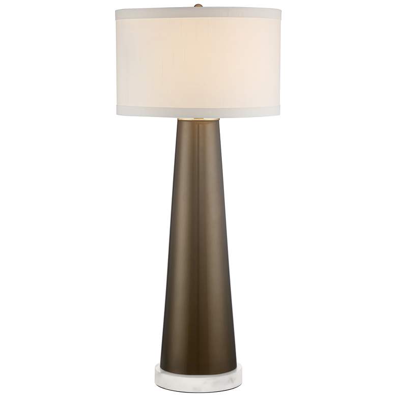 Image 1 Possini Euro Karen Dark Gold Glass Table Lamp with Round White Marble Riser