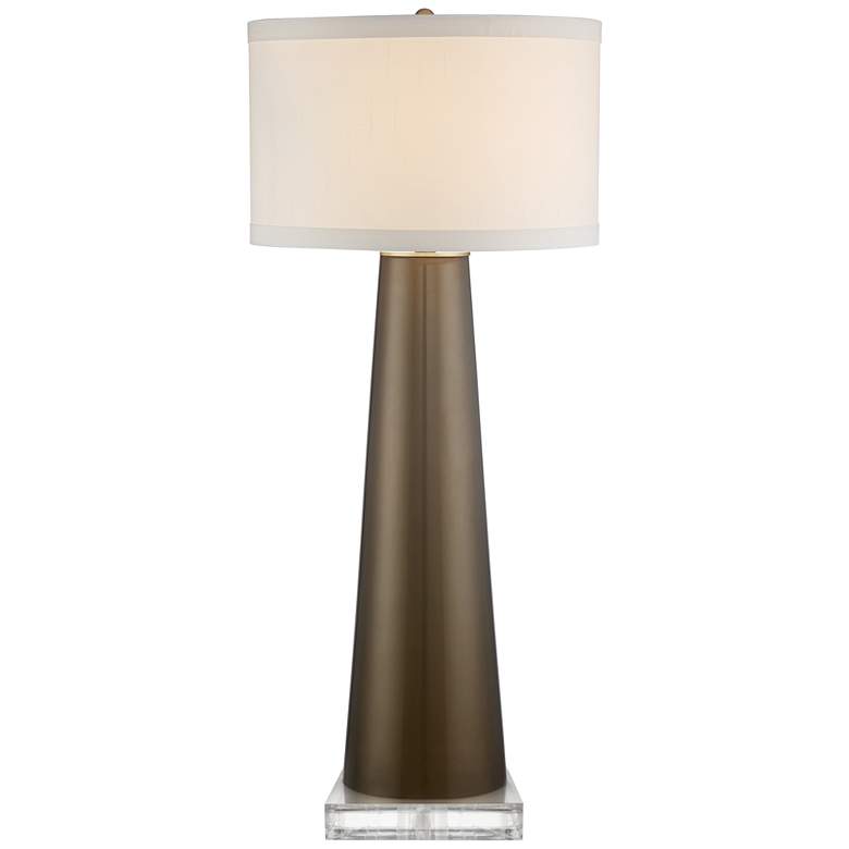 Image 1 Possini Euro Karen Gold Glass Table Lamp With 8" Wide Square Riser