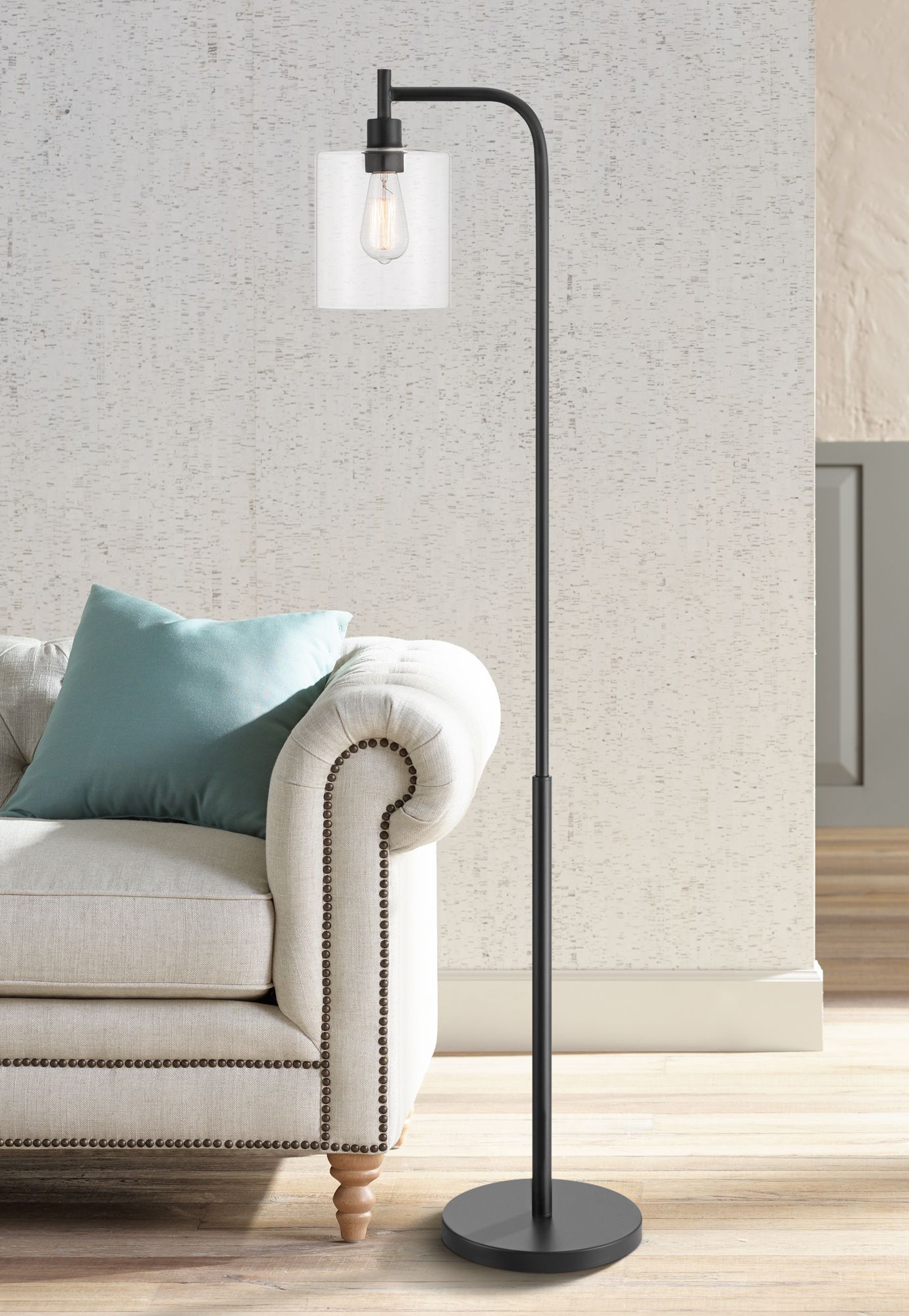 Image 7 Possini Euro Karis 62" Black and Glass Downbridge Floor Lamps Set of 2 more views