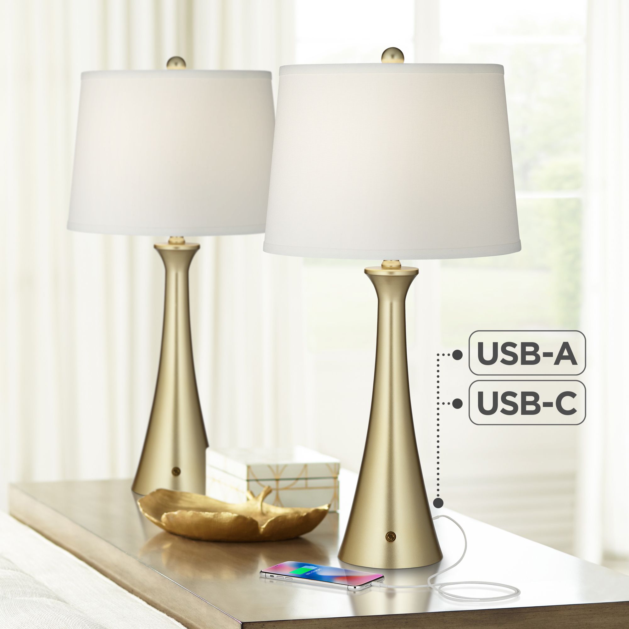 Possini Euro Karl 27 1/2" Modern Gold USB Table Lamps Set of 2 in scene