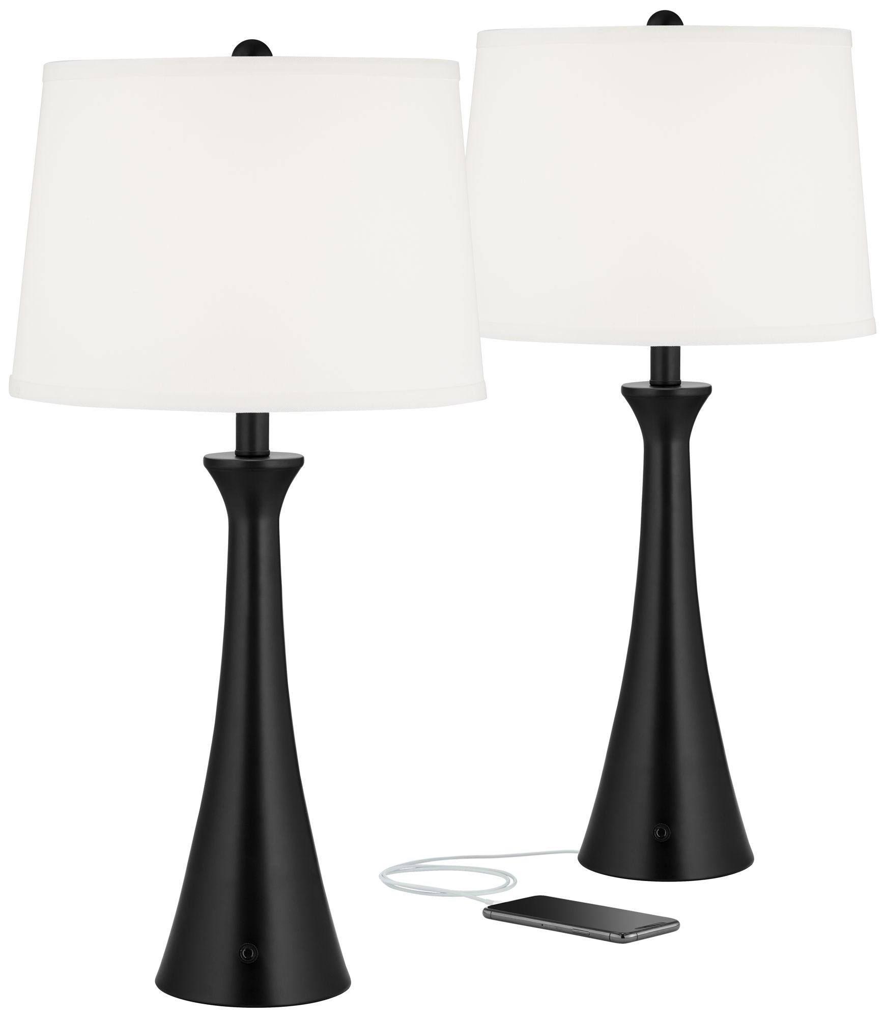 Image 2 Possini Euro Karl 28 1/4" Black Finish Outlet-USB Table Lamps Set of 2