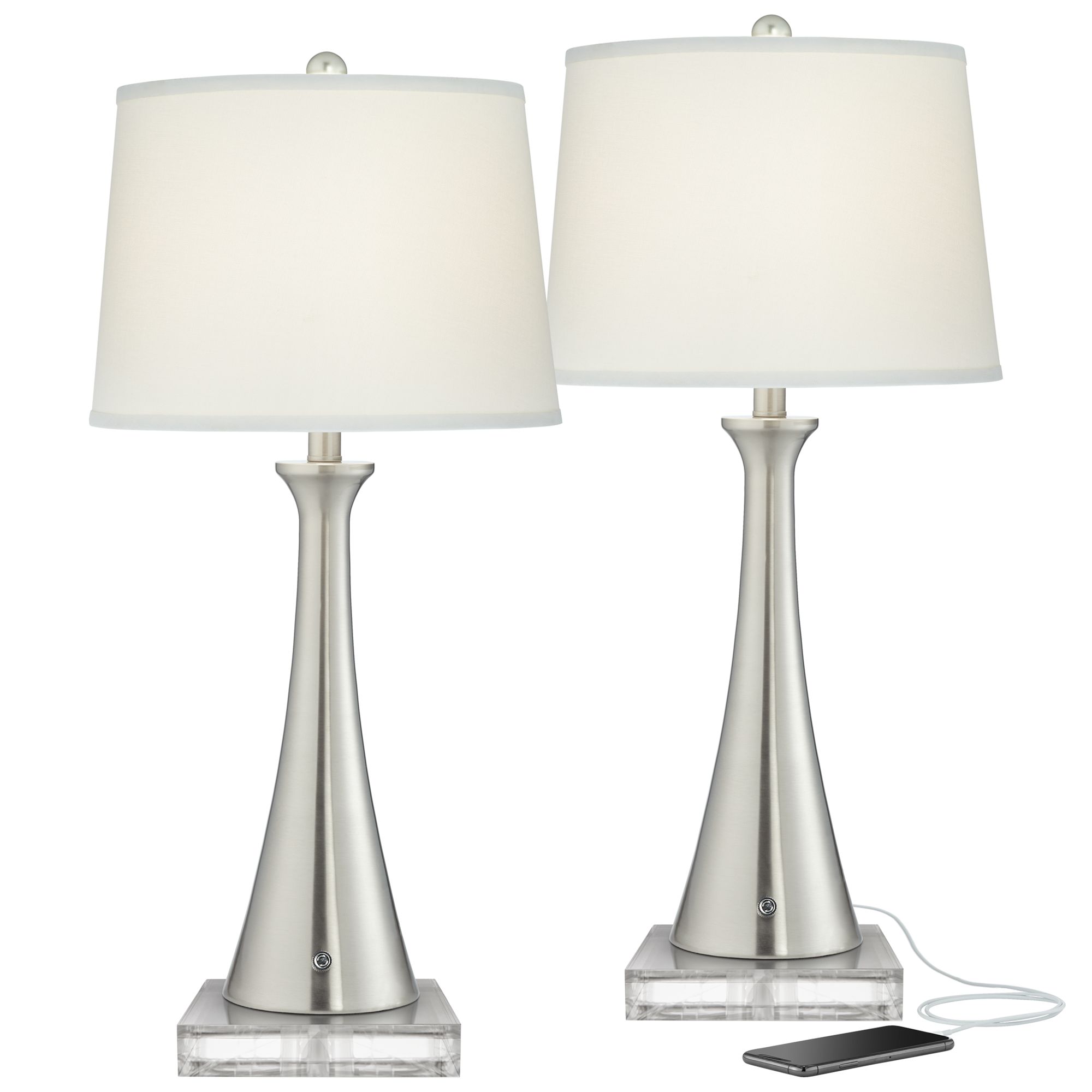 Possini Euro Karl 29" Brushed Nickel USB Lamps with Square Risers