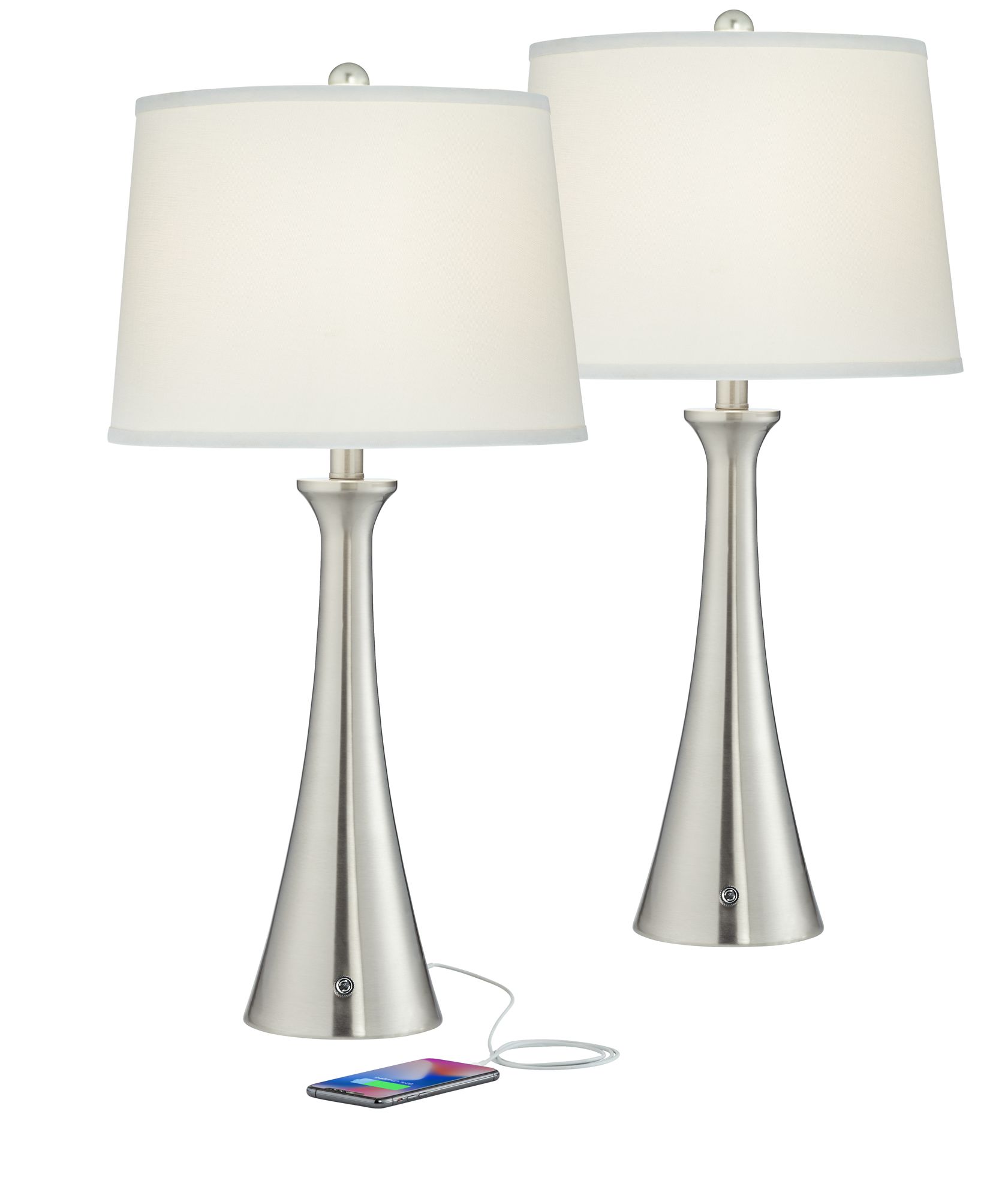 Image 3 Possini Euro Karl Brushed Nickel USB Lamps Set of 2 with Full Range Dimmers