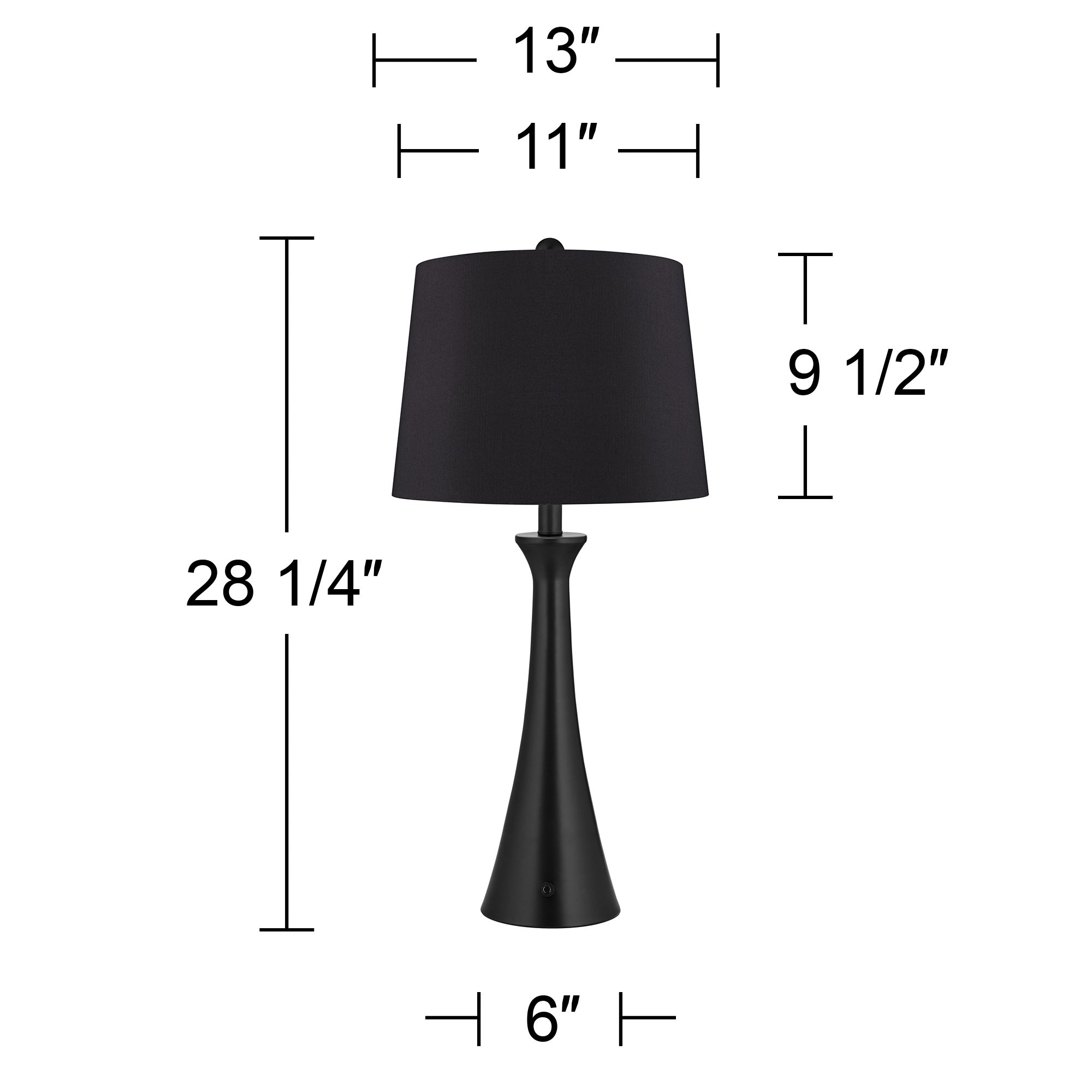 Possini Euro Karl Modern Black Outlet and USB Table Lamps Set with Dimmers
