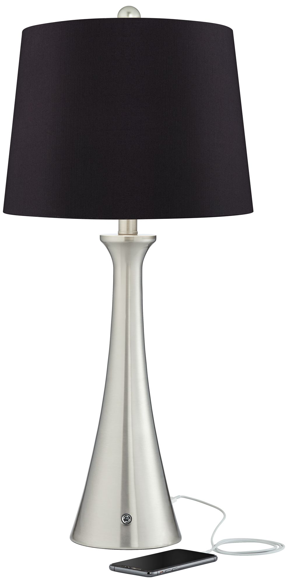 Image 6 Possini Euro Karl Nickel and Black Shade Lamps Set of 2 with USB and Outlet more views