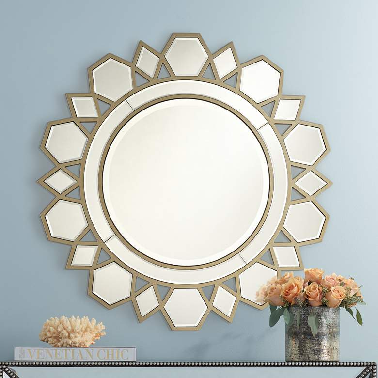 Image 1 Possini Euro Kasie 31 1/2 inch Round Champagne Wall Mirror