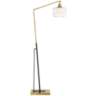 Possini Euro Kasmir Antique Brass and Black Arc Floor Lamp with USB Dimmer