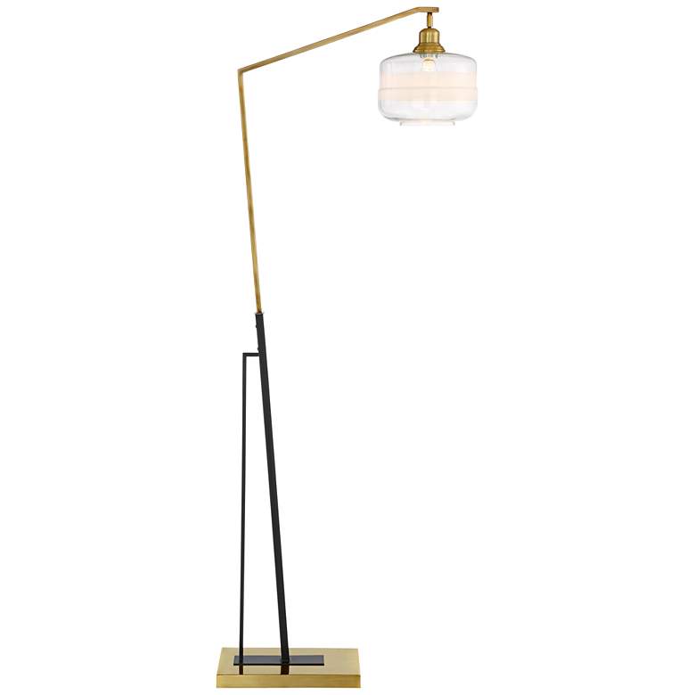 Possini Euro Kasmir Antique Brass and Black Chairside Arc Floor Lamp