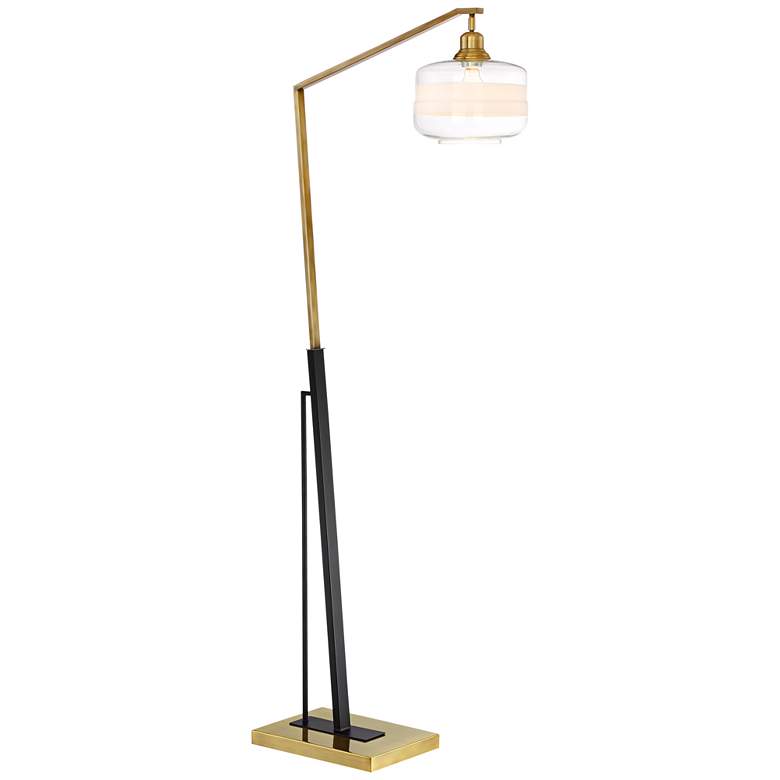 Possini Euro Kasmir Antique Brass and Black Chairside Arc Floor Lamp more views