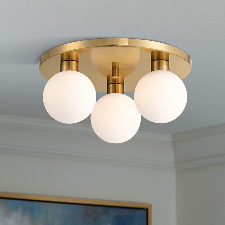 Image 1 Possini Euro Katalin 12 1/4"W Gold 3-Light LED Ceiling Light