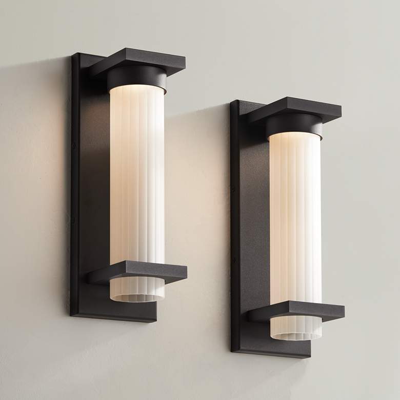 Image 1 Possini Euro Kathleen 14" High Sand Black LED Wall Sconce Set of 2