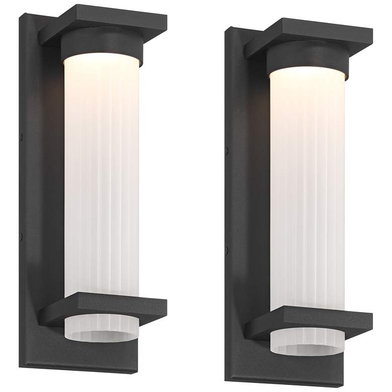 Image 3 Possini Euro Kathleen 14"H Sand Black LED Outdoor Wall Light Set of 2