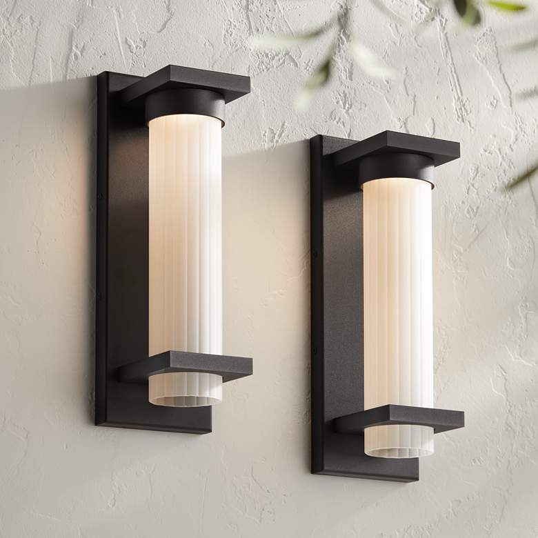 Image 2 Possini Euro Kathleen 14"H Sand Black LED Outdoor Wall Light Set of 2