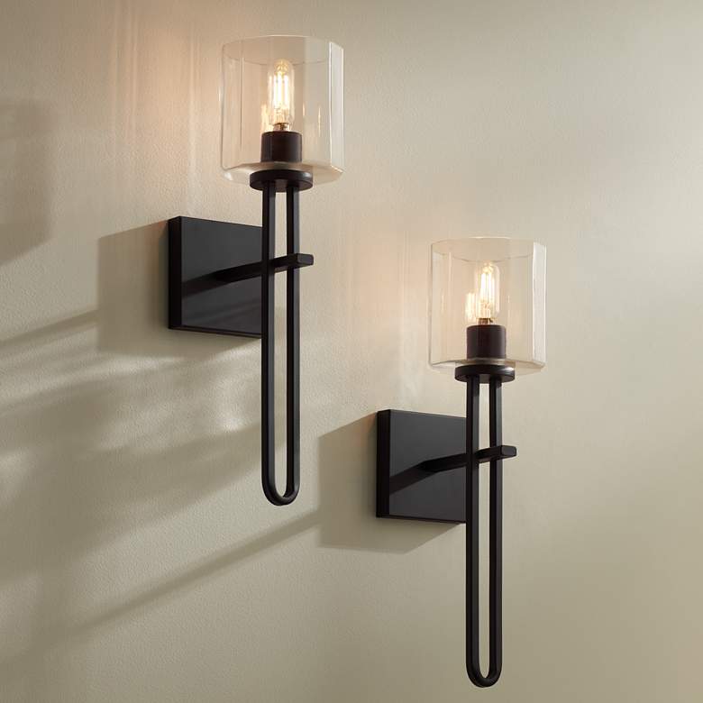 Image 1 Possini Euro Katrina 17 1/2" High Black Wall Sconce Set of 2