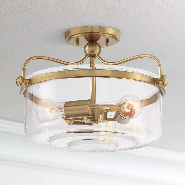 Image 1 Possini Euro Kavida 15 inch Wide Soft Gold 3-Light Ceiling Light