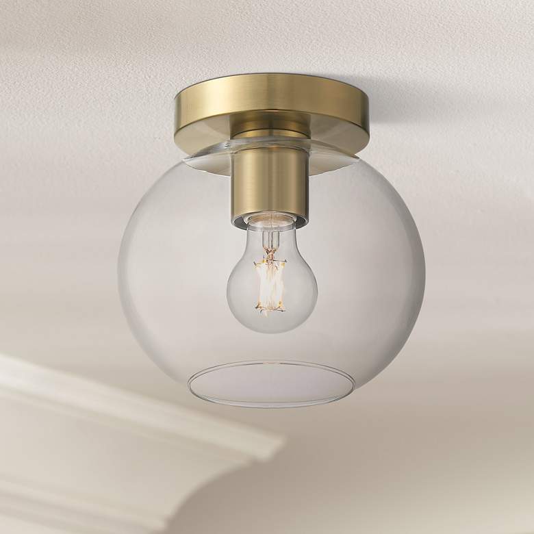 Image 1 Possini Euro Kavin 8" Wide Antique Brass Clear Glass Ceiling Light