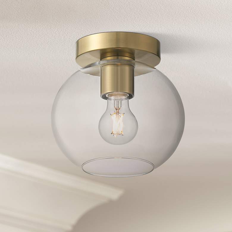 Image 1 Possini Euro Kavin 8 inch Wide Antique Brass Clear Glass Ceiling Light