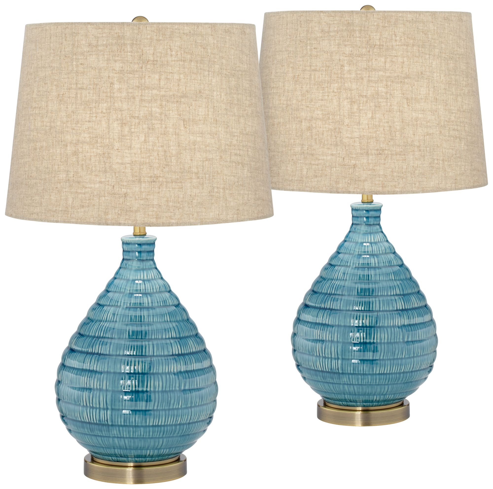 Image 2 Possini Euro Kayley 24" High Modern Blue Ceramic Table Lamps Set of 2