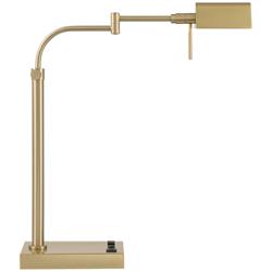 Possini Euro Keegan Adjustable Brass Finish USB and Outlet Desk Lamp