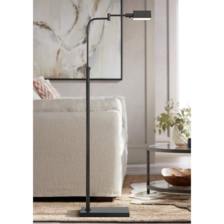 Image 1 Possini Euro Keegan Dark Bronze Adjustable Swing Arm Pharmacy Floor Lamp