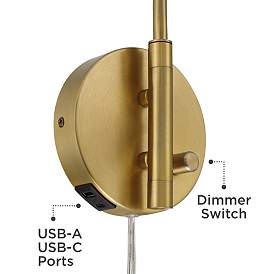 Image5 of Possini Euro Keegan Plug-In Swing Arm Wall Lamp with Dual USB Ports more views