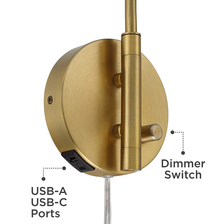 Image 5 Possini Euro Keegan Plug-In Swing Arm Wall Lamp with Dual USB Ports more views