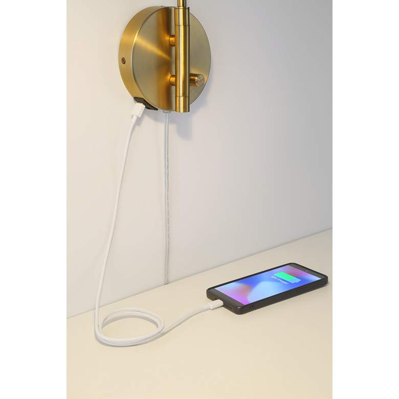 Image 7 Possini Euro Keegan Plug-In Swing Arm Wall Lamp with Dual USB Ports more views