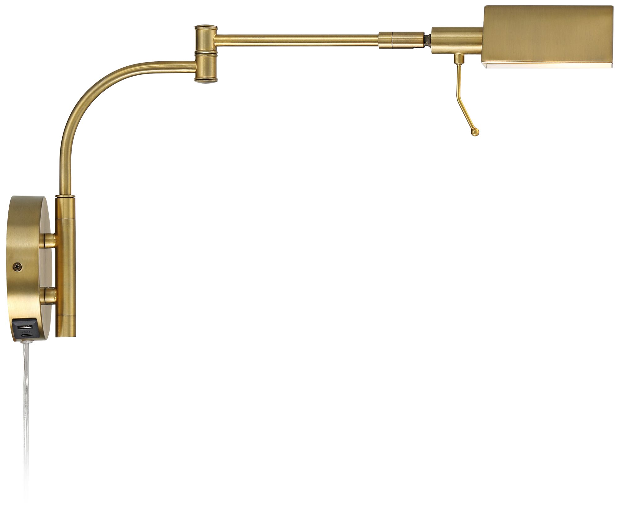 Possini Euro Keegan Plug-In Swing Arm Wall Lamp with Dual USB Ports