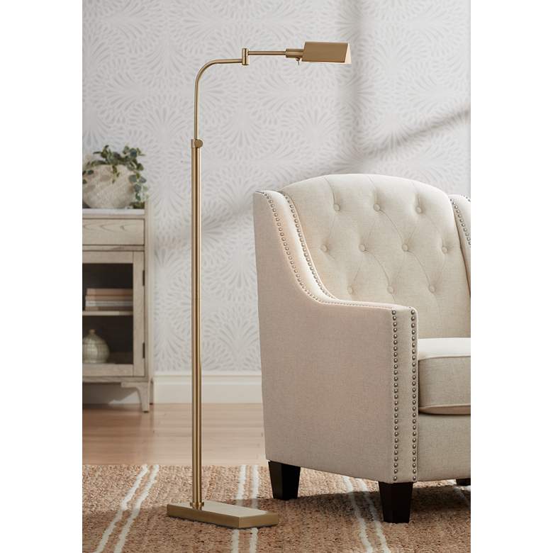 Image 1 Possini Euro Keegan Warm Gold Adjustable Swing Arm Pharmacy Floor Lamp