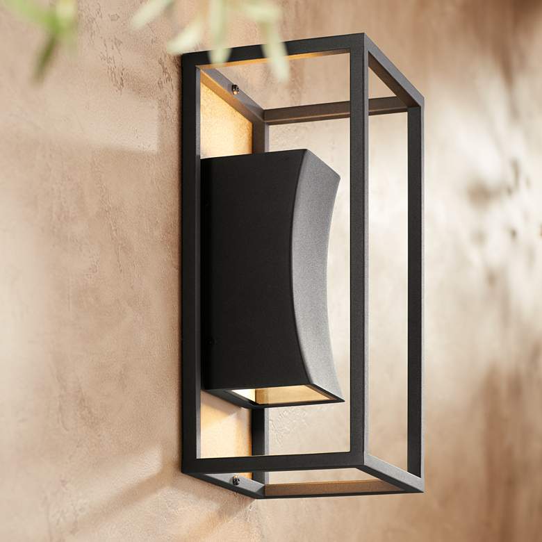Image 1 Possini Euro Kell 14 inch Textured Black Box LED Up and Down Wall Light
