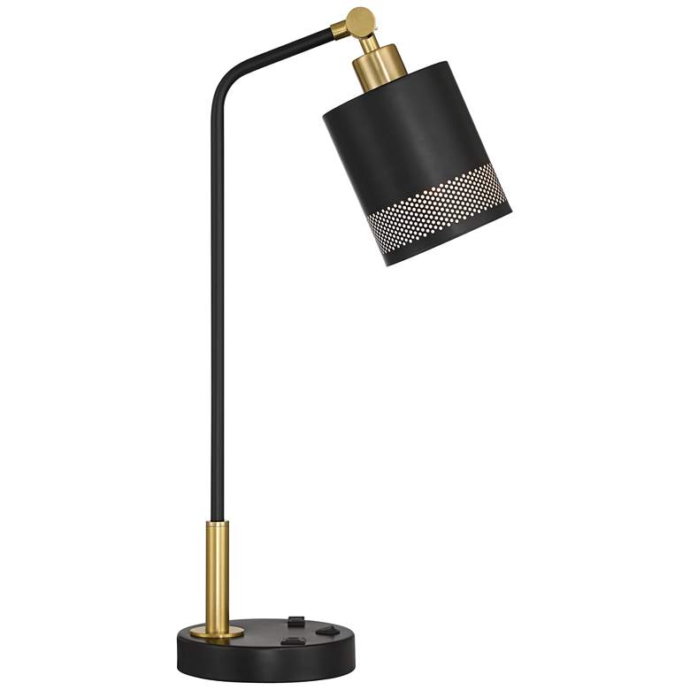 Image 2 Possini Euro Keller 24" High Black and Brass Outlet and USB Desk Lamp