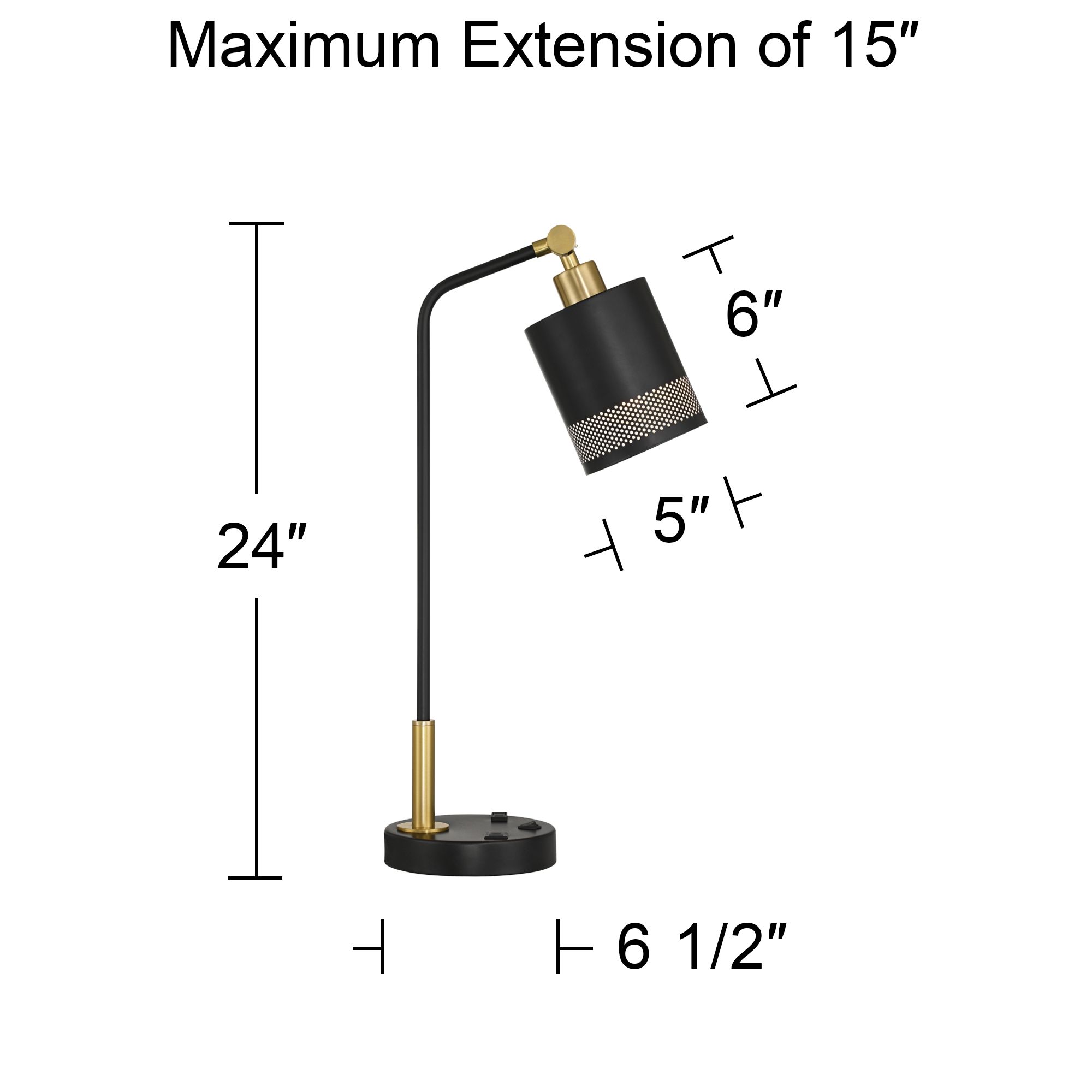 Possini Euro Keller 24" High Black and Brass Outlet and USB Desk Lamp