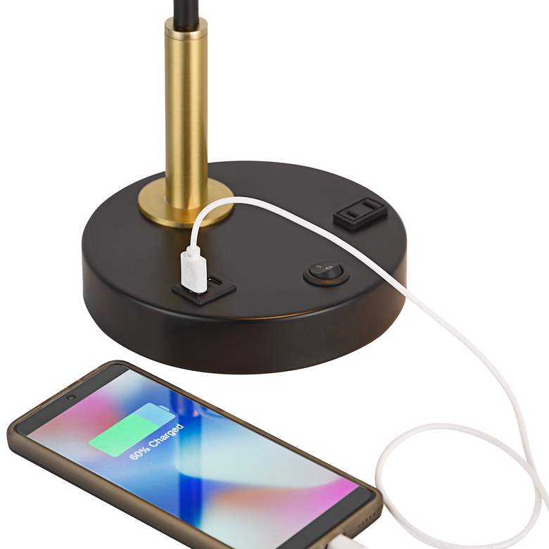 Image 6 Possini Euro Keller 24" High Black and Brass Outlet and USB Desk Lamp more views