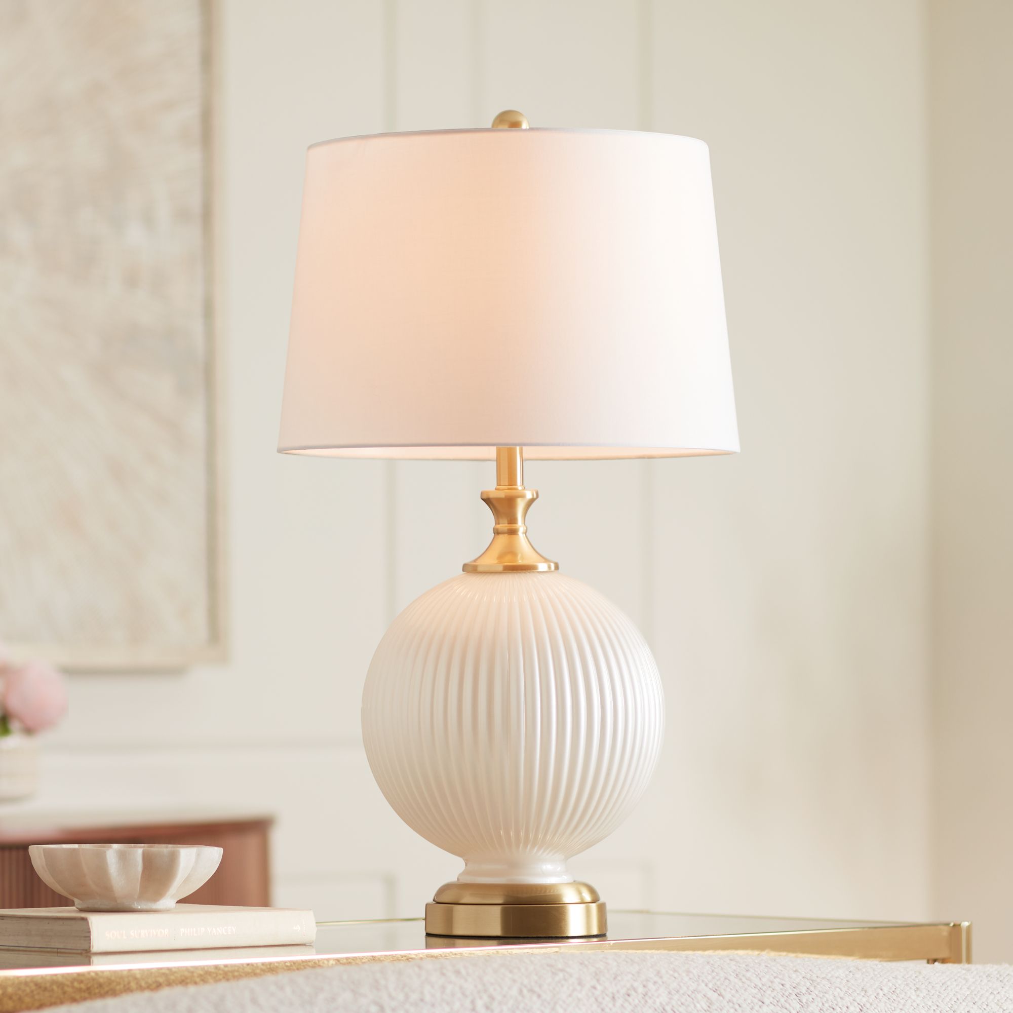 Watch A Video About the Possini Euro Kelly White Opal Glass Table Lamp
