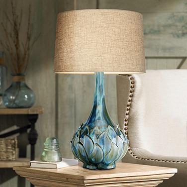 Possini Euro Kenya 29 1/2" Blue-Green Ceramic Lamp with USB Dimmer