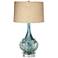 Possini Euro Kenya Blue-Green Ceramic Lamp With 8" Wide Round Riser
