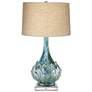 Possini Euro Kenya Blue-Green Ceramic Lamp With 8" Wide Square Riser