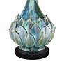 Possini Euro Kenya Blue Green Ceramic Lamp with Round Black Marble Riser